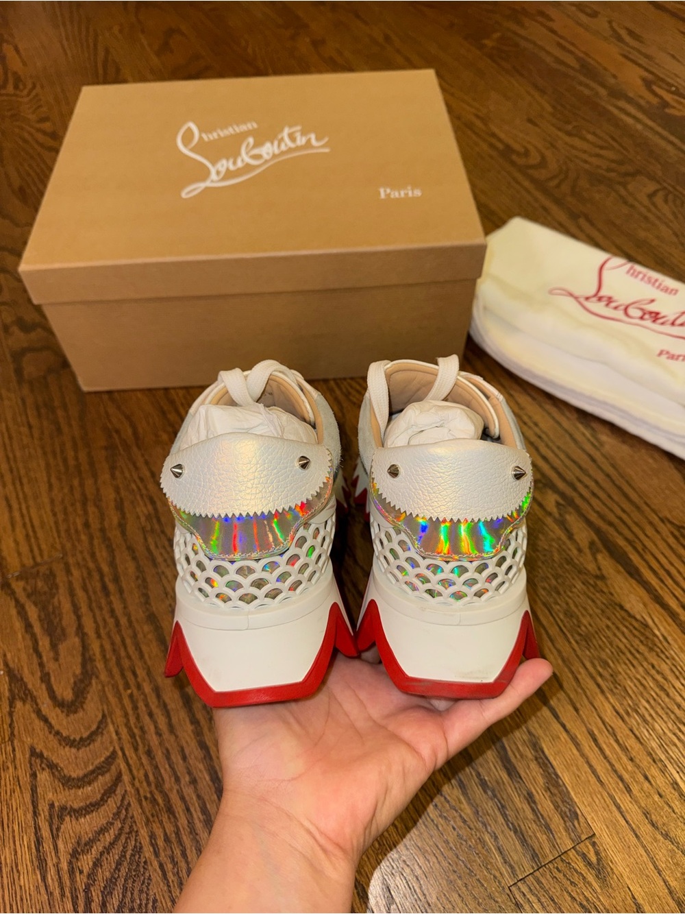 Size 38 Christian Louboutin Loubishark Iridescent Sneakers - Picture 5 of 10